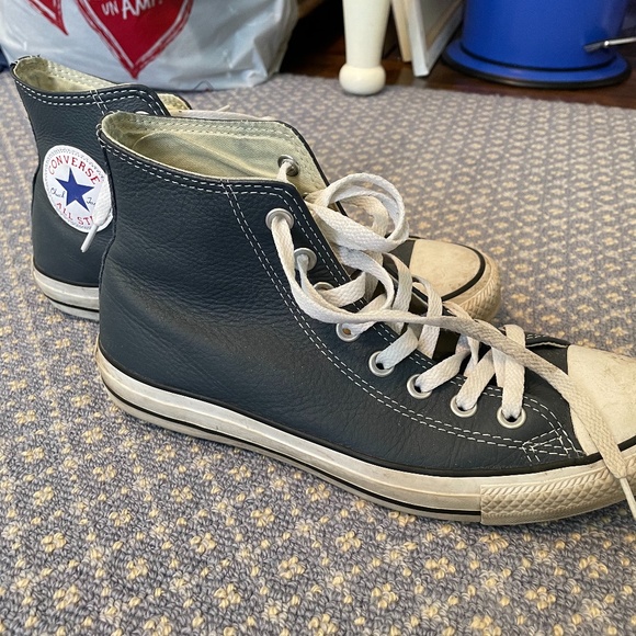 Converse Shoes - Blue leather converse high tops size 7 mens